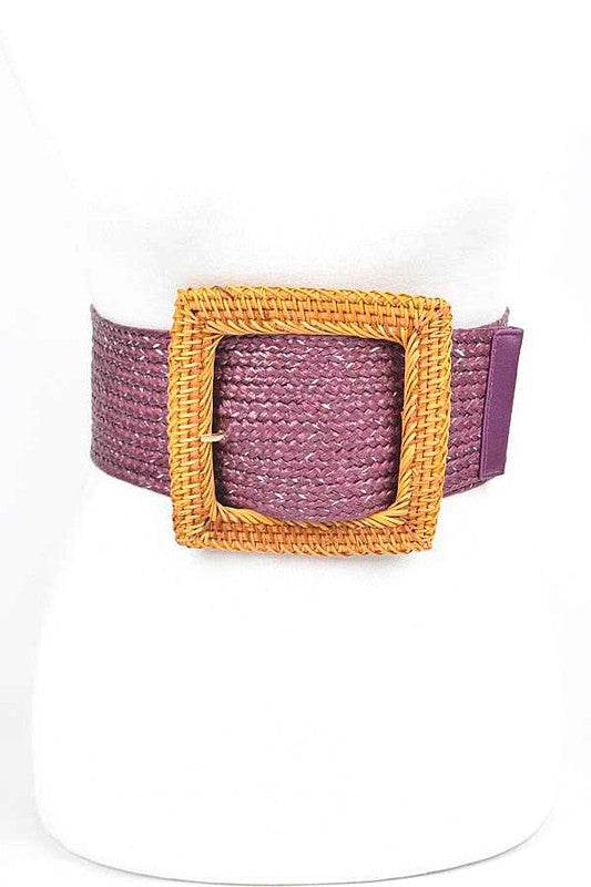 Bamboo Square Buckle Faux Straw Elastic Belt - Shop Style & More | Fresh Looks, Everyday Deals & Free Shipping