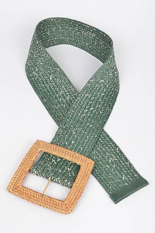 Bamboo Square Buckle Faux Straw Elastic Belt - Shop Style & More | Fresh Looks, Everyday Deals & Free Shipping