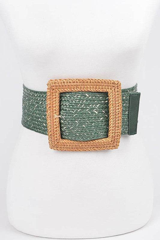 Bamboo Square Buckle Faux Straw Elastic Belt - Shop Style & More | Fresh Looks, Everyday Deals & Free Shipping