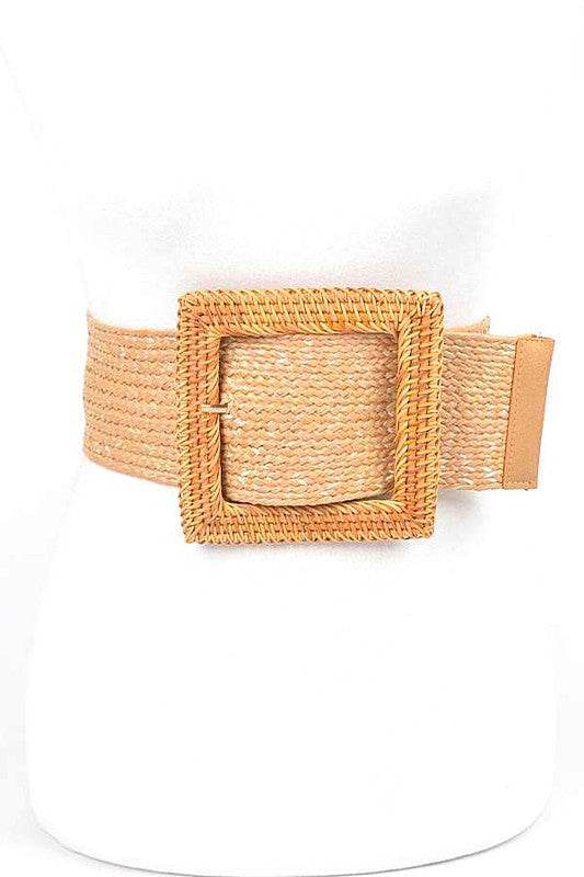 Bamboo Square Buckle Faux Straw Elastic Belt - Shop Style & More | Fresh Looks, Everyday Deals & Free Shipping