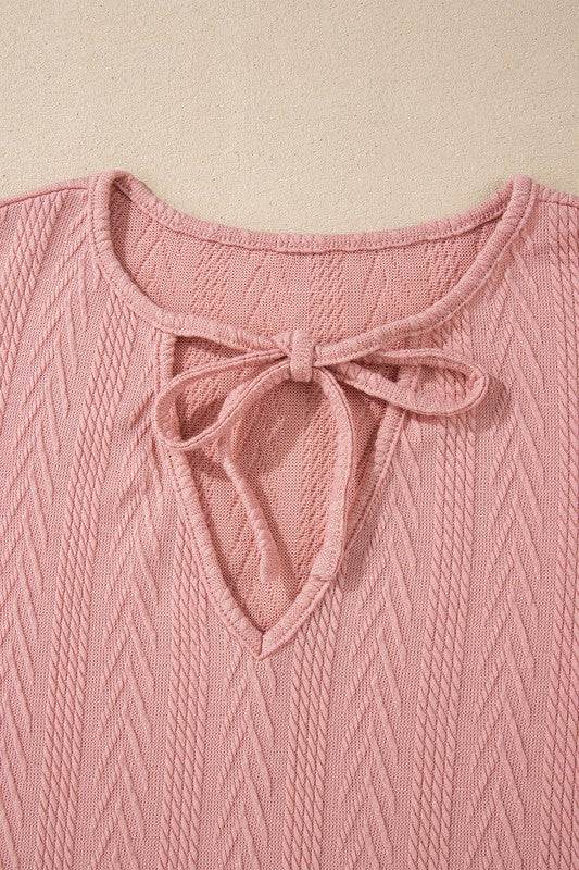 Patchwork Textured Knit Drawstring V Neck Blouse - Shop Style & More | Fresh Looks, Everyday Deals & Free Shipping