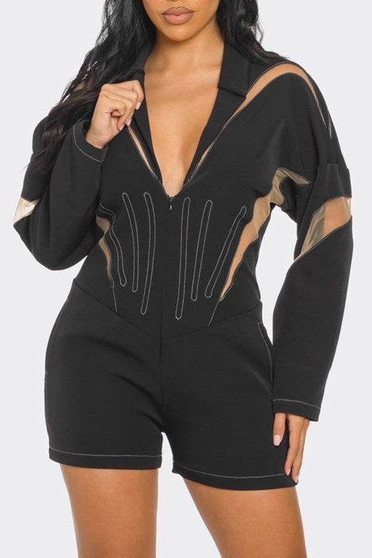 Chic Mesh-Panelled Black Romper - Shop Style & More | Fresh Looks, Everyday Deals & Free Shipping