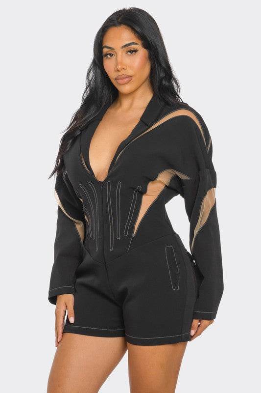 Chic Mesh-Panelled Black Romper - Shop Style & More | Fresh Looks, Everyday Deals & Free Shipping