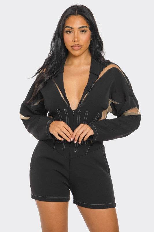 Chic Mesh-Panelled Black Romper - Shop Style & More | Fresh Looks, Everyday Deals & Free Shipping