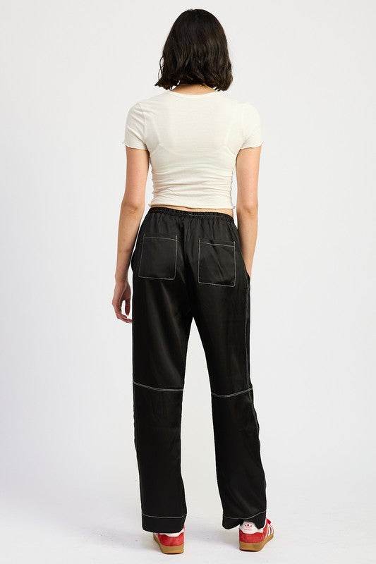 SATIN LOUNGE PANTS WITH CONTRASTED STITCH - Shop Style & More | Fresh Looks, Everyday Deals & Free Shipping