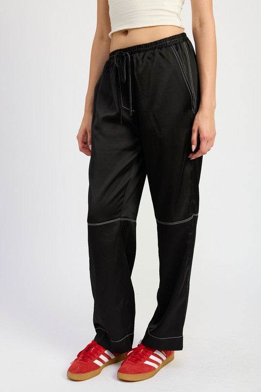 SATIN LOUNGE PANTS WITH CONTRASTED STITCH - Shop Style & More | Fresh Looks, Everyday Deals & Free Shipping