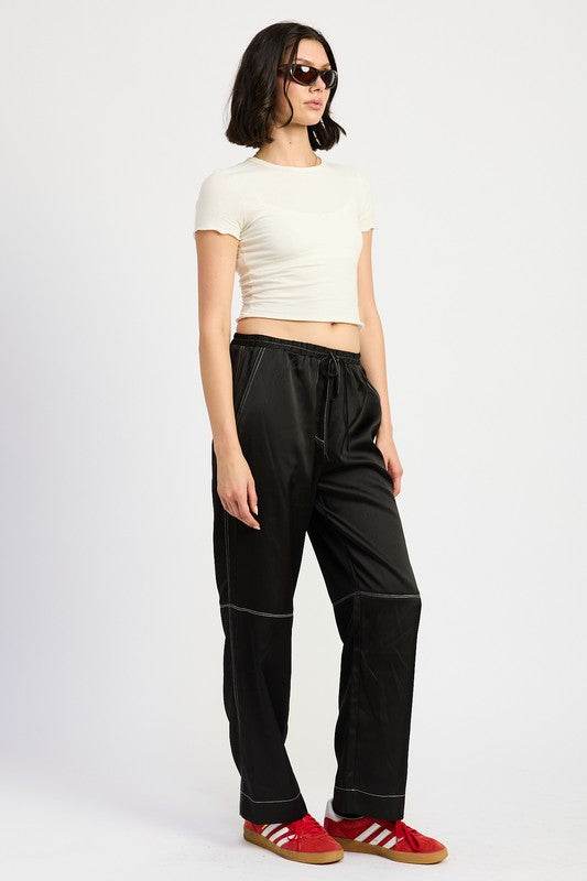 SATIN LOUNGE PANTS WITH CONTRASTED STITCH - Shop Style & More | Fresh Looks, Everyday Deals & Free Shipping