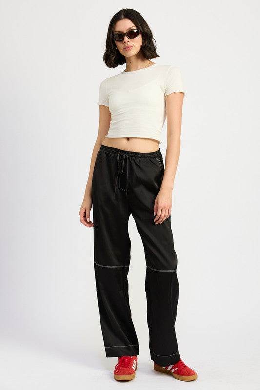 SATIN LOUNGE PANTS WITH CONTRASTED STITCH - Shop Style & More | Fresh Looks, Everyday Deals & Free Shipping