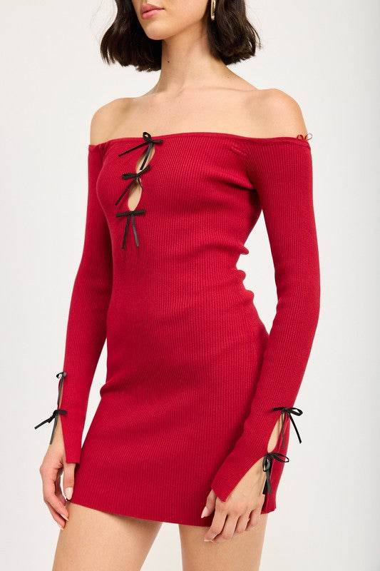 OFF SHOULDER BODYCON DRESS WITH BOW DETAIL - Shop Style & More | Fresh Looks, Everyday Deals & Free Shipping
