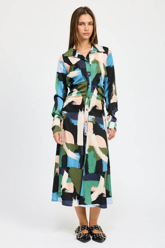 LONG SLEEVE RUCHED SHIRT DRESS - Shop Style & More | Fresh Looks, Everyday Deals & Free Shipping