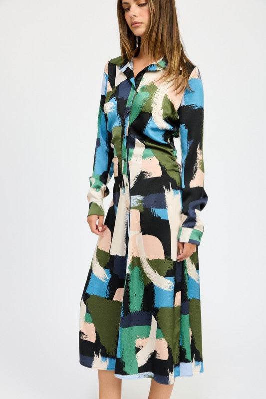 LONG SLEEVE RUCHED SHIRT DRESS - Shop Style & More | Fresh Looks, Everyday Deals & Free Shipping