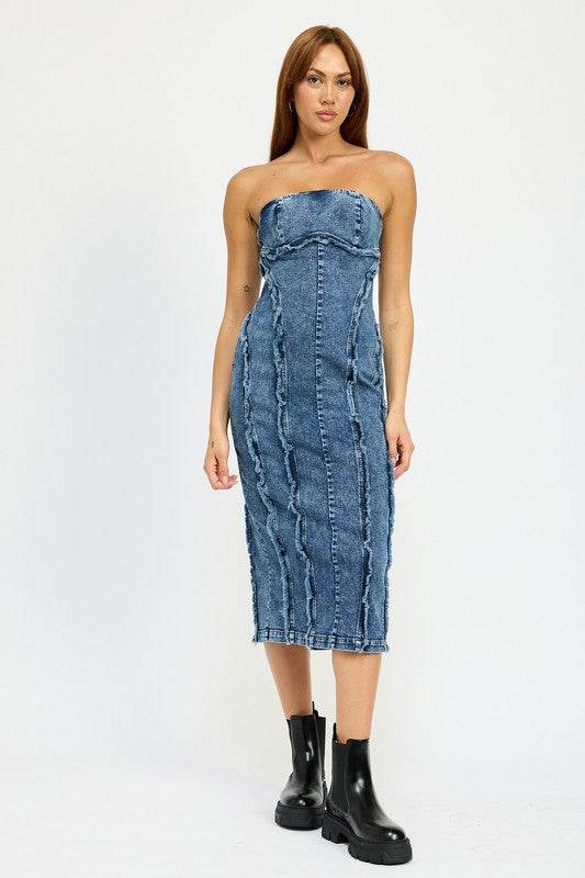 TUBE FRAYED SEAM MIDI DRESS - Shop Style & More | Fresh Looks, Everyday Deals & Free Shipping