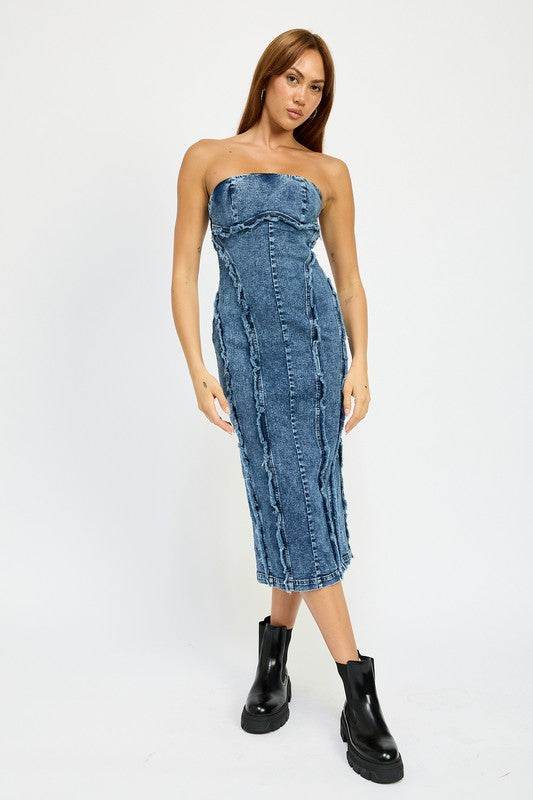 TUBE FRAYED SEAM MIDI DRESS - Shop Style & More | Fresh Looks, Everyday Deals & Free Shipping
