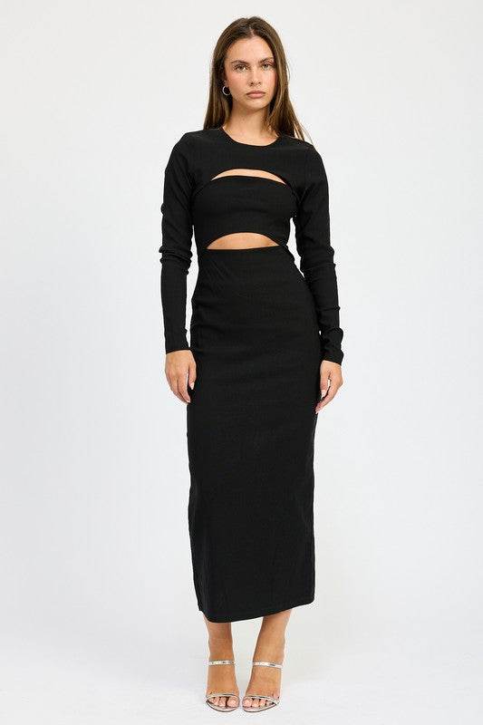 LONG SLEEVE CUTOUT MIDI DRESS - Shop Style & More | Fresh Looks, Everyday Deals & Free Shipping