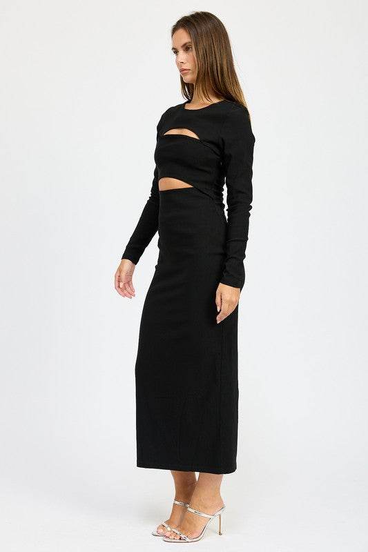 LONG SLEEVE CUTOUT MIDI DRESS - Shop Style & More | Fresh Looks, Everyday Deals & Free Shipping