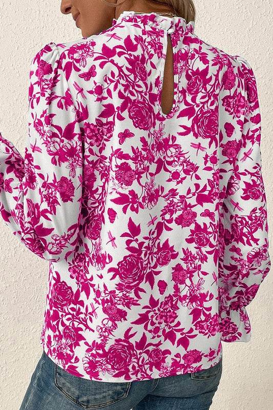 Floral Print Flounce Sleeve Keyhole Back Blouse - Shop Style & More | Fresh Looks, Everyday Deals & Free Shipping