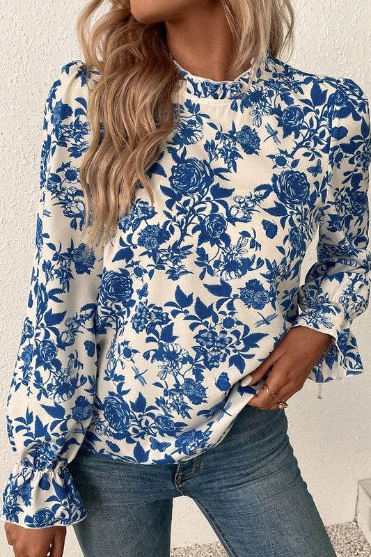 Floral Print Flounce Sleeve Keyhole Back Blouse - Shop Style & More | Fresh Looks, Everyday Deals & Free Shipping