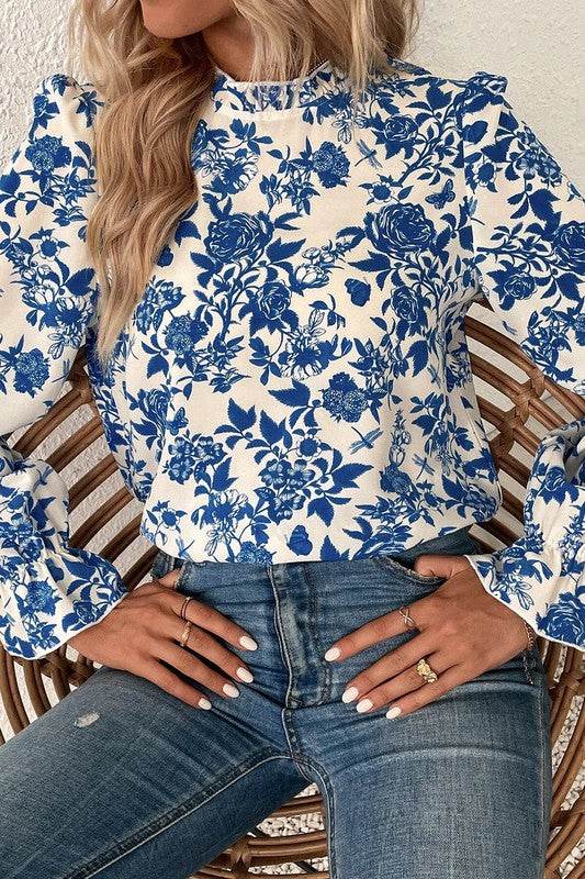 Floral Print Flounce Sleeve Keyhole Back Blouse - Shop Style & More | Fresh Looks, Everyday Deals & Free Shipping