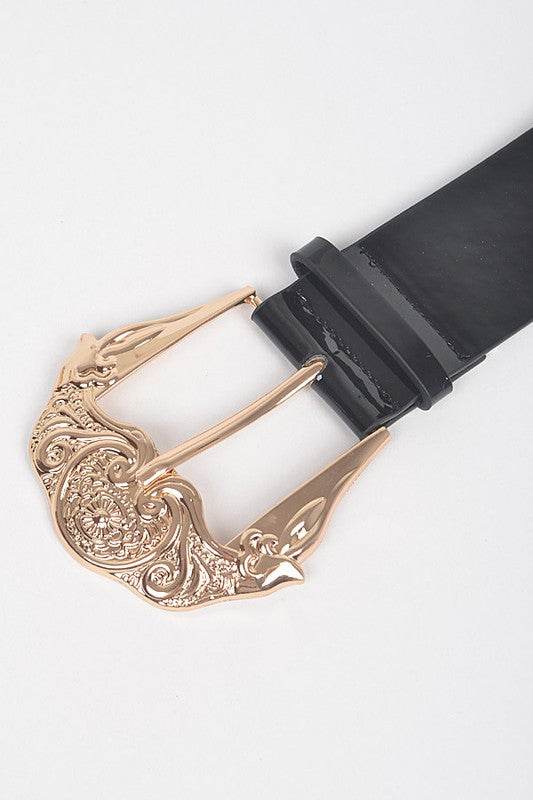 Motif Embossed Buckle Patent Faux Leather Belt - Shop Style & More | Fresh Looks, Everyday Deals & Free Shipping