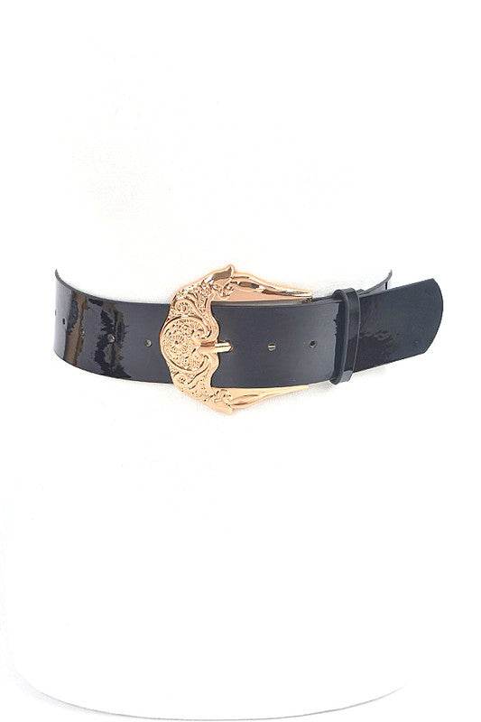 Motif Embossed Buckle Patent Faux Leather Belt - Shop Style & More | Fresh Looks, Everyday Deals & Free Shipping