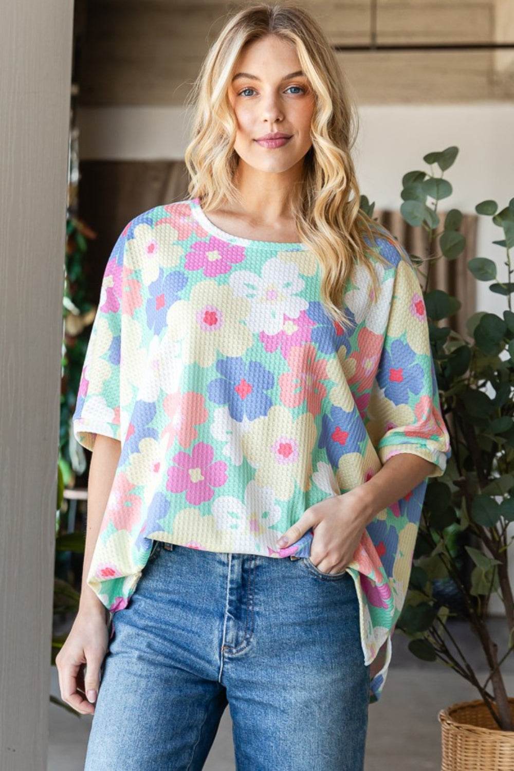 HOPELY Floral Waffle Oversized T-Shirt - Shop Style & More | Fresh Looks, Everyday Deals & Free Shipping