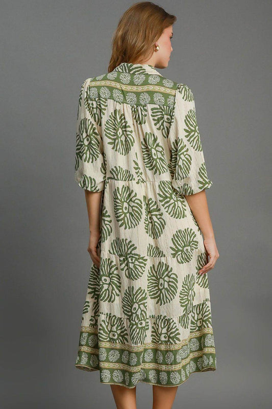 Umgee Full Size Border Print Tiered Midi Dress Plus Size - Shop Style & More | Fresh Looks, Everyday Deals & Free Shipping