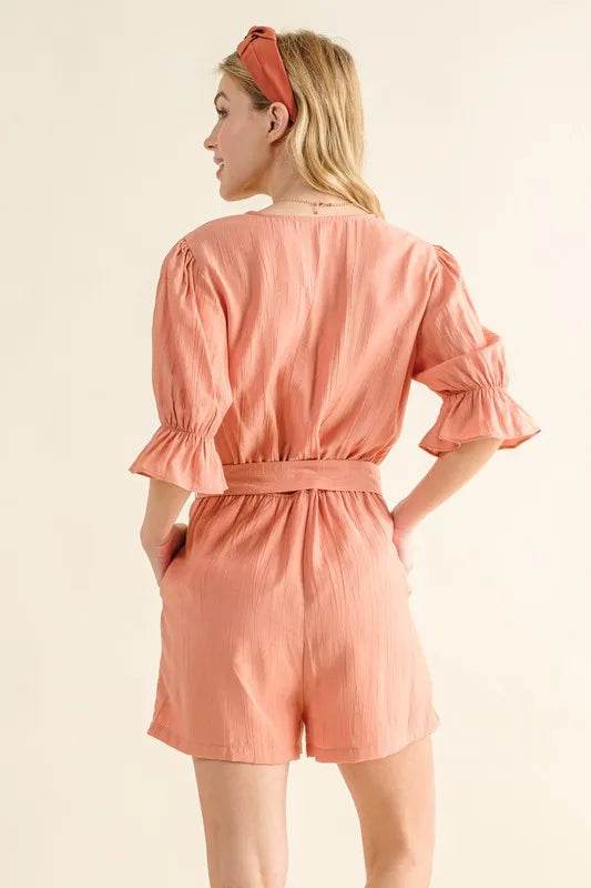 And The Why Flounce Sleeves Romper with Belt - Shop Style & More | Fresh Looks, Everyday Deals & Free Shipping