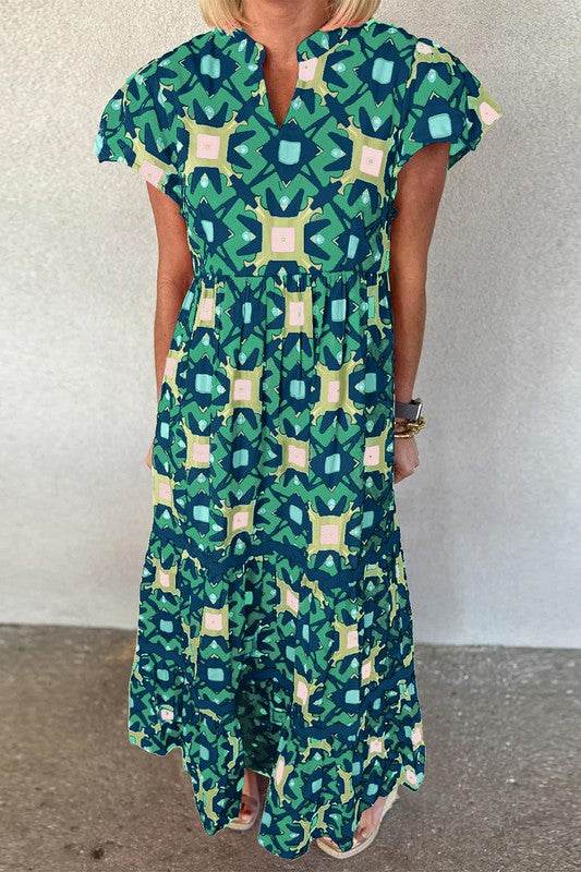 Women Strawberry Geo Print V-neck Maxi Dress - Shop Style & More | Fresh Looks, Everyday Deals & Free Shipping