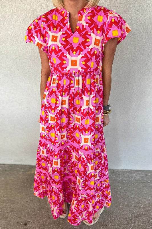 Women Strawberry Geo Print V-neck Maxi Dress - Shop Style & More | Fresh Looks, Everyday Deals & Free Shipping