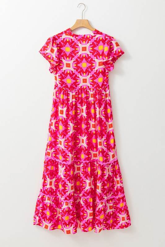 Women Strawberry Geo Print V-neck Maxi Dress - Shop Style & More | Fresh Looks, Everyday Deals & Free Shipping