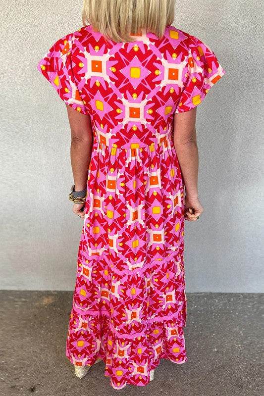 Women Strawberry Geo Print V-neck Maxi Dress - Shop Style & More | Fresh Looks, Everyday Deals & Free Shipping