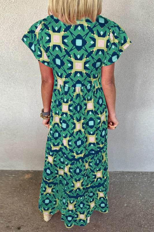 Women Strawberry Geo Print V-neck Maxi Dress - Shop Style & More | Fresh Looks, Everyday Deals & Free Shipping