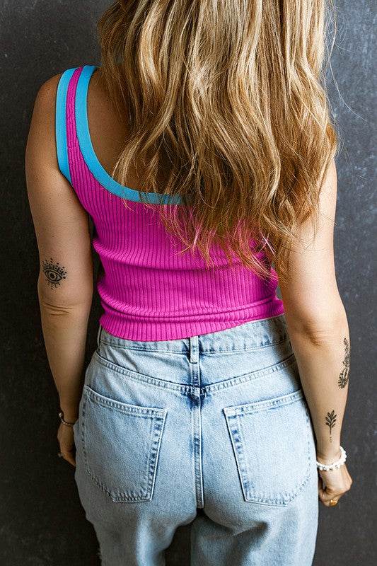 Women Colorblock Edge Ribbed Knit U Neck Tank Top - Shop Style & More | Fresh Looks, Everyday Deals & Free Shipping