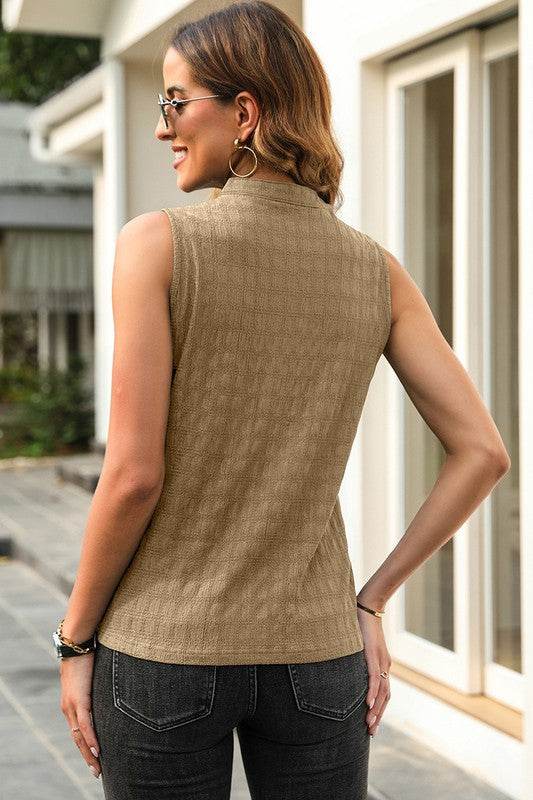 Women Lattice Textured Split Neck Tank Top - Shop Style & More | Fresh Looks, Everyday Deals & Free Shipping