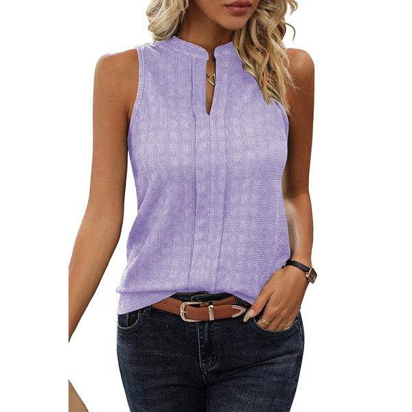 Women Lattice Textured Split Neck Tank Top - Shop Style & More | Fresh Looks, Everyday Deals & Free Shipping