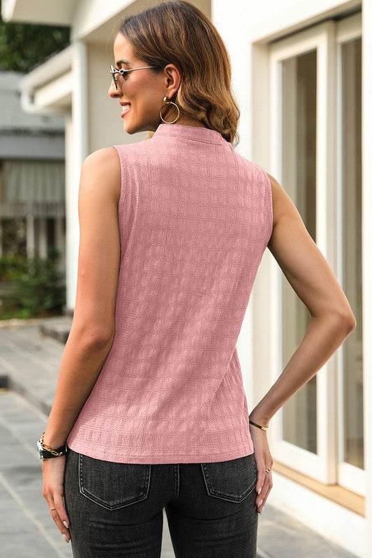 Women Lattice Textured Split Neck Tank Top - Shop Style & More | Fresh Looks, Everyday Deals & Free Shipping
