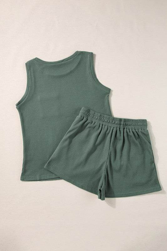Knit Patched Pocket Tank and Drawstring Shorts Set - Shop Style & More | Fresh Looks, Everyday Deals & Free Shipping