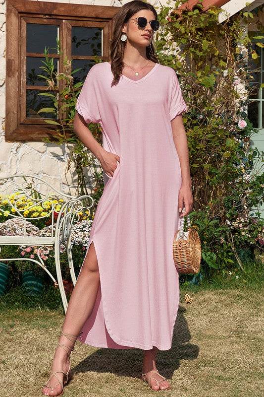 Women Hidden Pocket Splits Maxi T-shirt Dress - Shop Style & More | Fresh Looks, Everyday Deals & Free Shipping