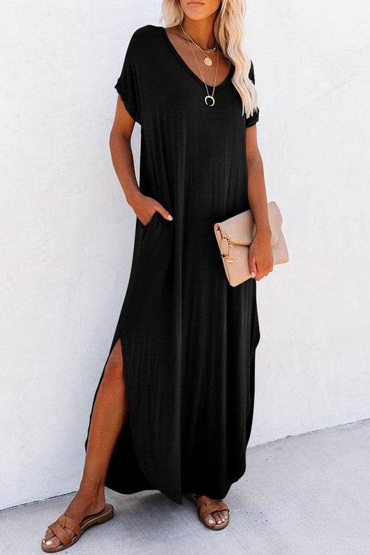 Women Hidden Pocket Splits Maxi T-shirt Dress - Shop Style & More | Fresh Looks, Everyday Deals & Free Shipping
