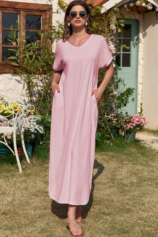 Women Hidden Pocket Splits Maxi T-shirt Dress - Shop Style & More | Fresh Looks, Everyday Deals & Free Shipping