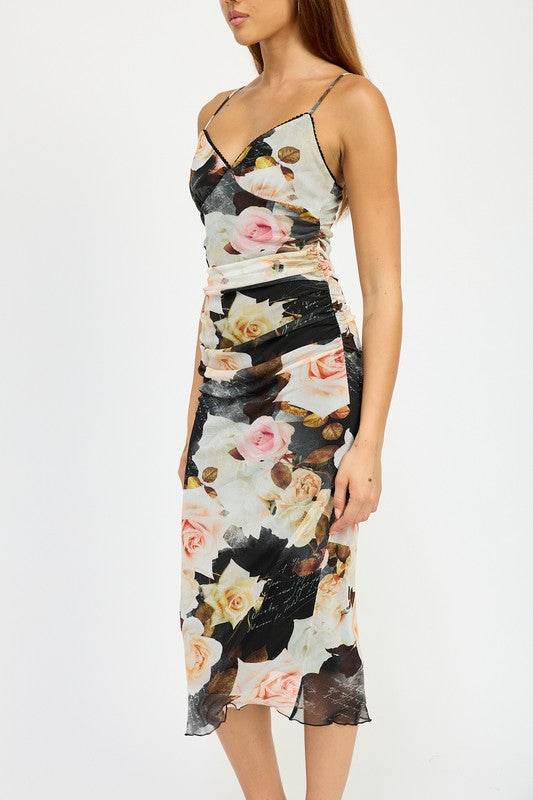 RUCHED MIDI V NECK DRESS - Shop Style & More | Fresh Looks, Everyday Deals & Free Shipping