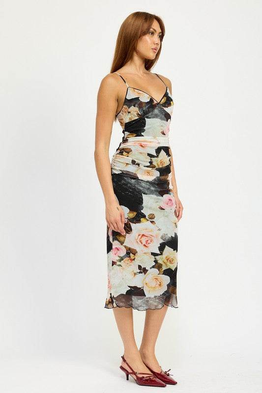 RUCHED MIDI V NECK DRESS - Shop Style & More | Fresh Looks, Everyday Deals & Free Shipping