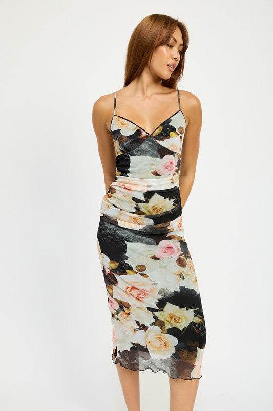 RUCHED MIDI V NECK DRESS - Shop Style & More | Fresh Looks, Everyday Deals & Free Shipping