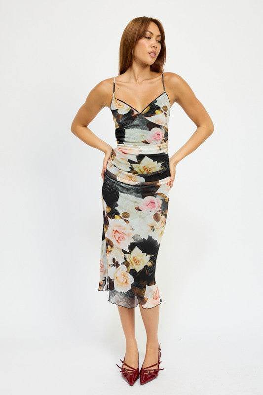 RUCHED MIDI V NECK DRESS - Shop Style & More | Fresh Looks, Everyday Deals & Free Shipping