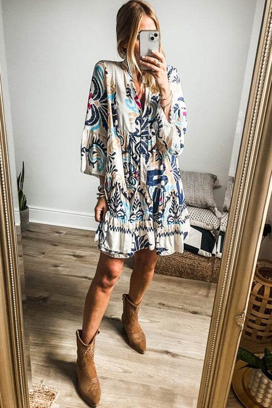 Women Print Bracelet Sleeve Buttoned Mini Dress - Shop Style & More | Fresh Looks, Everyday Deals & Free Shipping