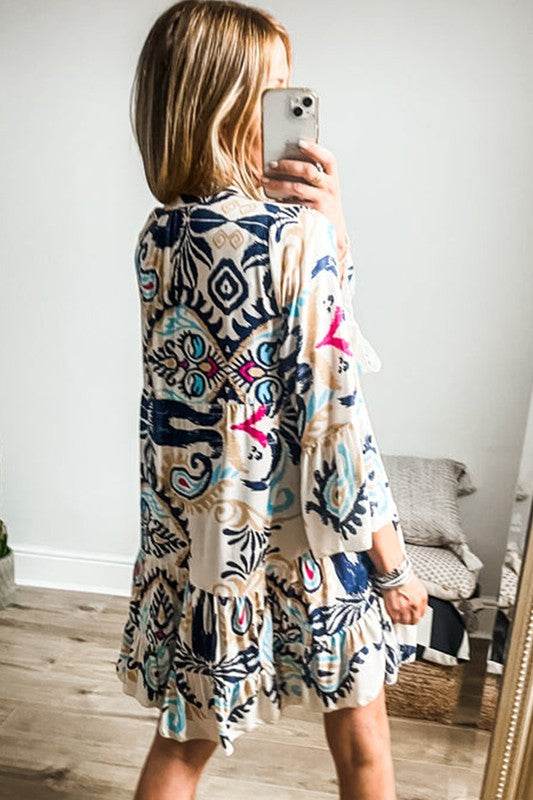 Women Print Bracelet Sleeve Buttoned Mini Dress - Shop Style & More | Fresh Looks, Everyday Deals & Free Shipping