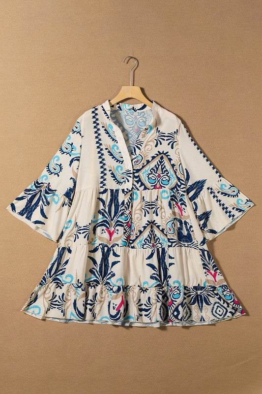 Women Print Bracelet Sleeve Buttoned Mini Dress - Shop Style & More | Fresh Looks, Everyday Deals & Free Shipping