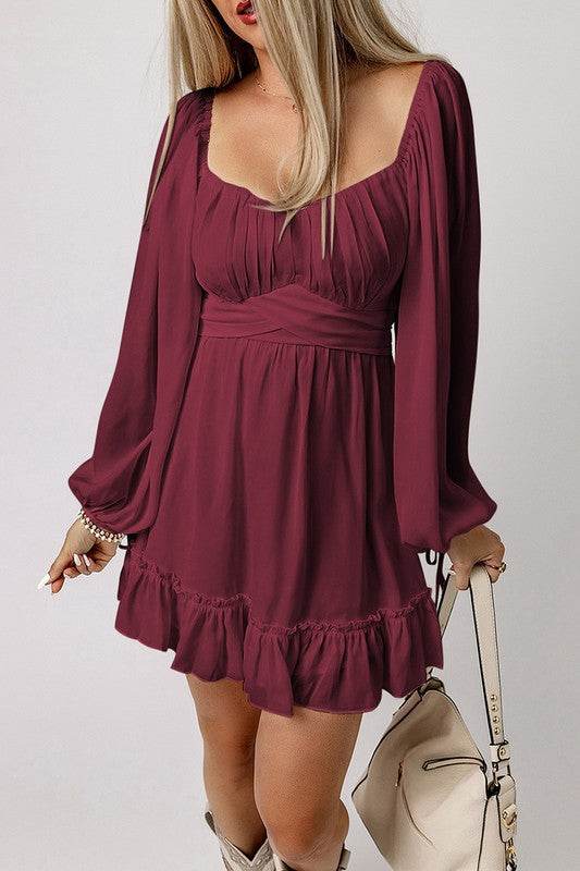 Women Ruffled High Waist Square Neck Mini Dress - Shop Style & More | Fresh Looks, Everyday Deals & Free Shipping