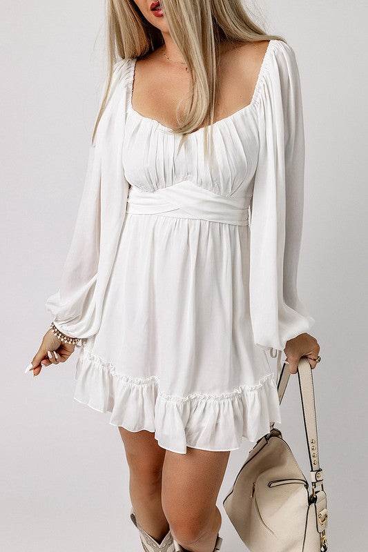 Women Ruffled High Waist Square Neck Mini Dress - Shop Style & More | Fresh Looks, Everyday Deals & Free Shipping