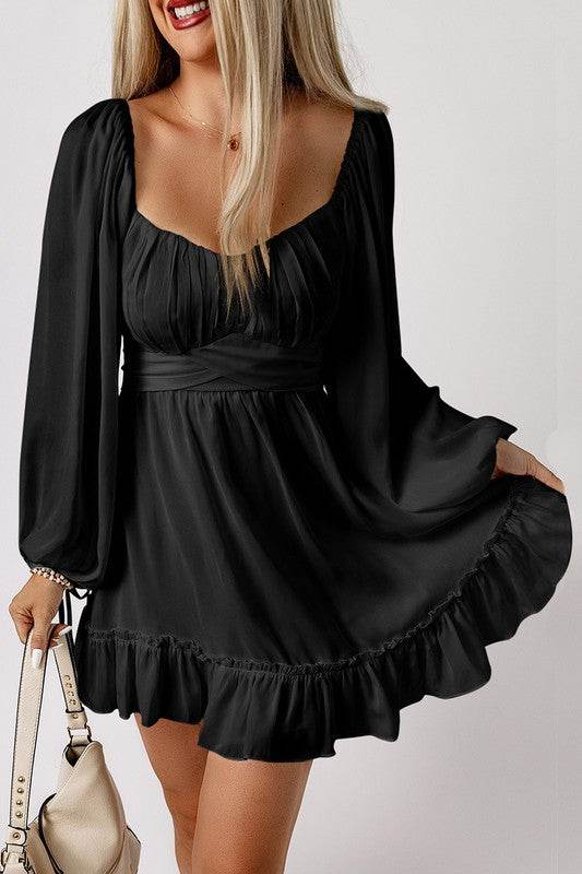 Women Ruffled High Waist Square Neck Mini Dress - Shop Style & More | Fresh Looks, Everyday Deals & Free Shipping